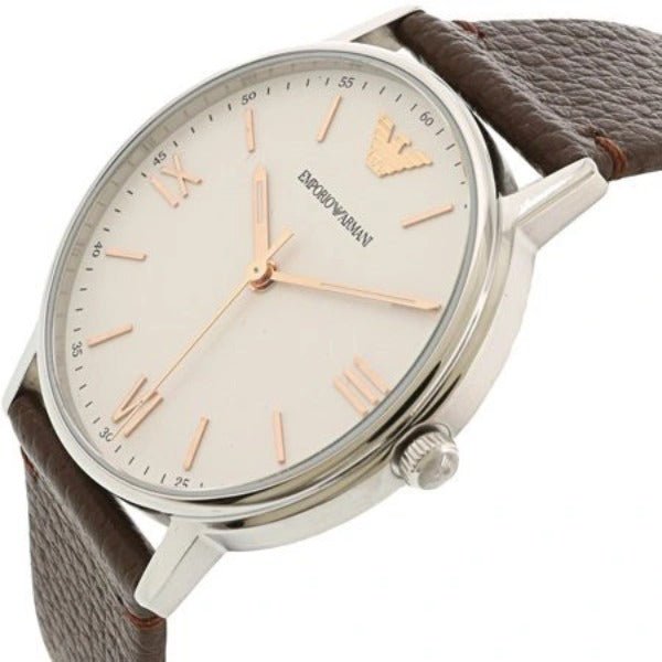 Emporio Armani Herren White Dial Brown Leather Strap Watch For Men - AR11103 - Image 7